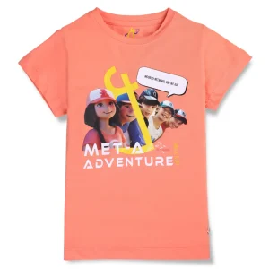 Gini And Jony Girls Peach Digital Print Cotton Knits Top Half Sleeves 3-4 Years