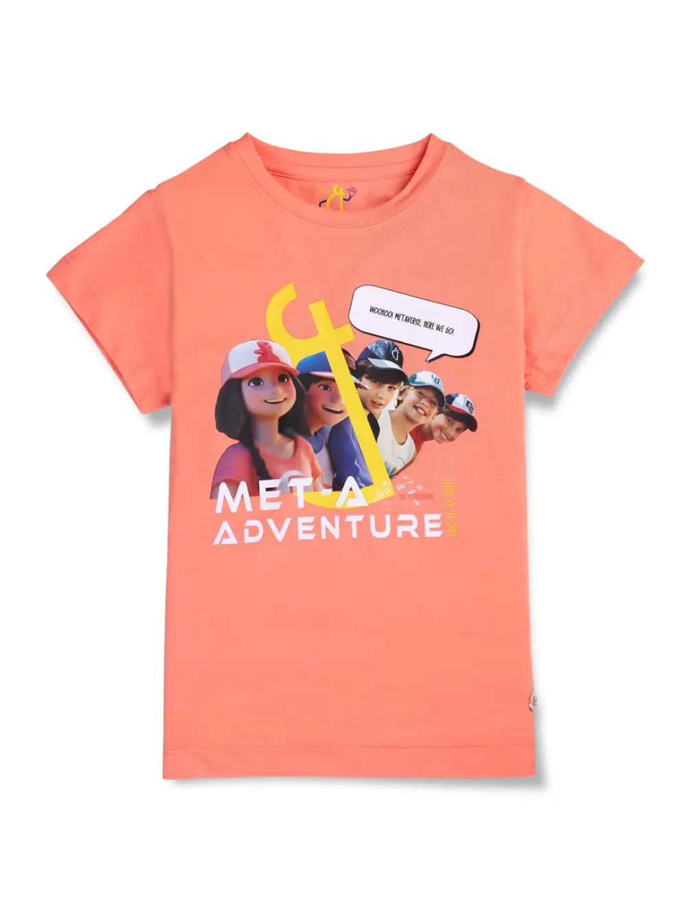 Gini And Jony Girls Peach Digital Print Cotton Knits Top Half Sleeves 3-4 Years