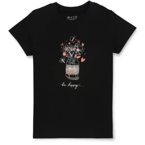 Gini And Jony Girls Black Graphic Print Cotton Knits Top Half Sleeves 3-4 Years