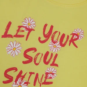 Gini And Jony Girls Yellow Typographic Print Cotton Knits Top Half Sleeves 3-4Y
