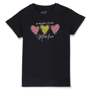 Gini And Jony Girls Navy Blue Graphic Print Cotton Knits Top Half Sleeves 11-12 Years
