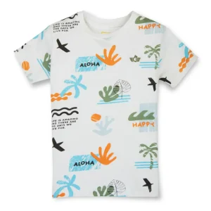 Gini & Jony Boys' Blue T-Shirt Knitshand-Wash Regular Fit