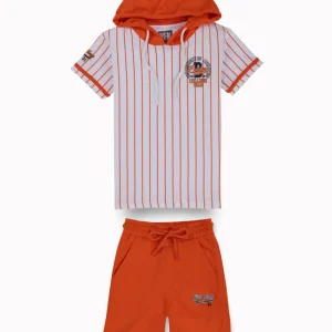 Gini And Jony Boys Orange Stripes Cotton Co-Ordinate Set