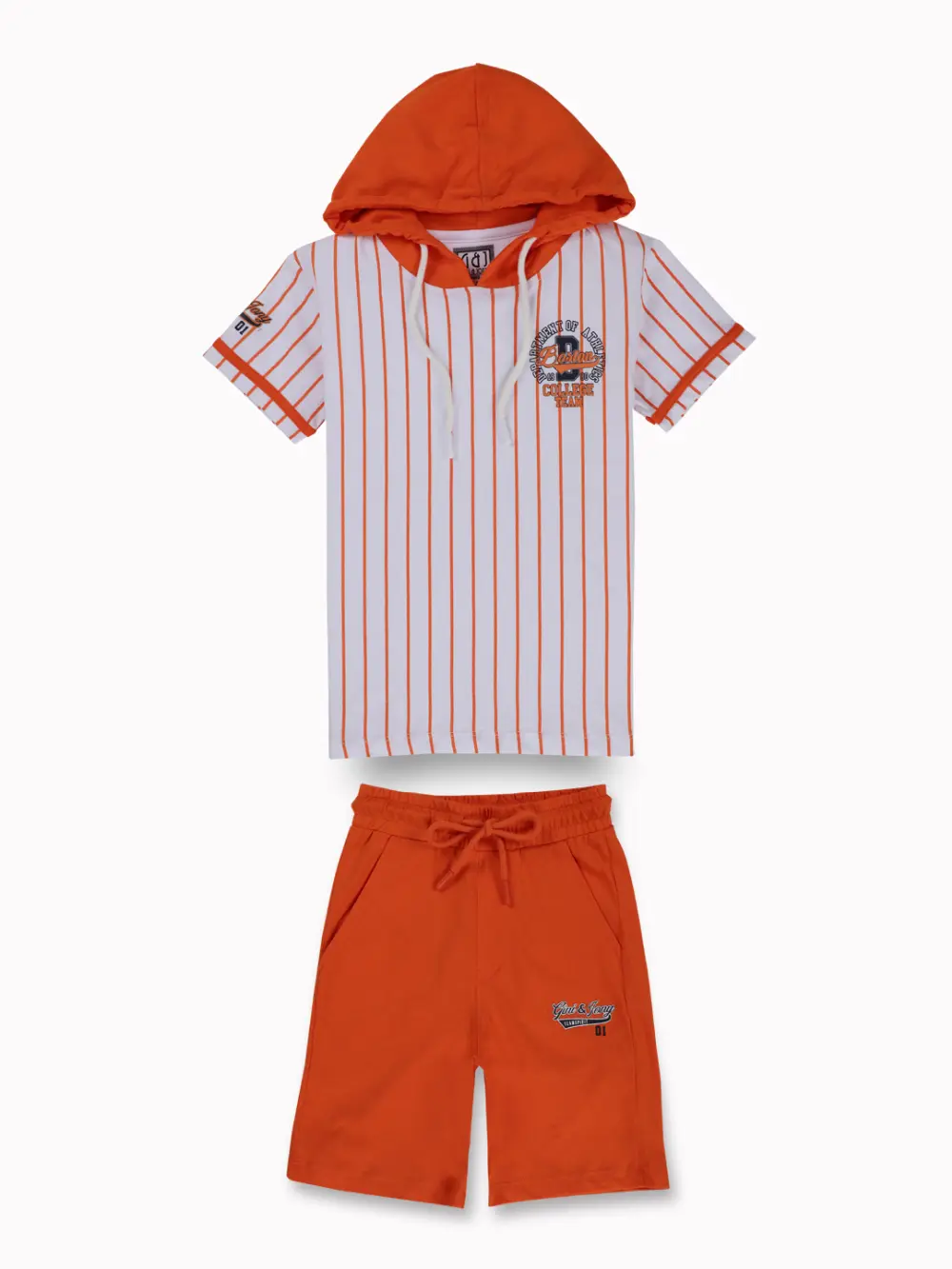 Gini And Jony Boys Orange Stripes Cotton Co-Ordinate Set