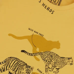 Gini And Jony Boys Yellow Tropical Print Cotton T-Shirt Half Sleeves