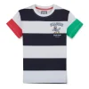 Gini & Jony Boys White Cotton Striped Crew Neck Half Sleeve T-Shirt
