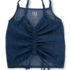 Gini And Jony Girls Blue Solid Denim Woven Top Half Sleeves 9-10 Years