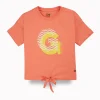 Gini And Jony Girls Peach Typographic Print Cotton Knits Top Half Sleeves 9-10 Years