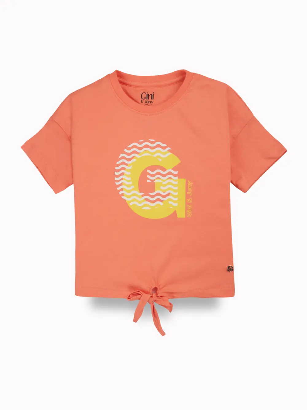 Gini And Jony Girls Peach Typographic Print Cotton Knits Top Half Sleeves 9-10 Years