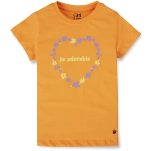 Gini And Jony Girls Orange Floral Print Cotton Knits Top Half Sleeves 11-12 Years