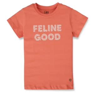 Gini And Jony Girls Orange Typographic Print Cotton Knits Top Half Sleeves 9-10 Years