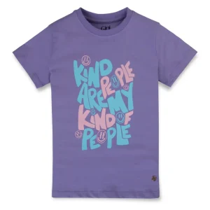 Gini And Jony Girls Purple Typographic Print Cotton Knits Top Half Sleeves 13-14 Years
