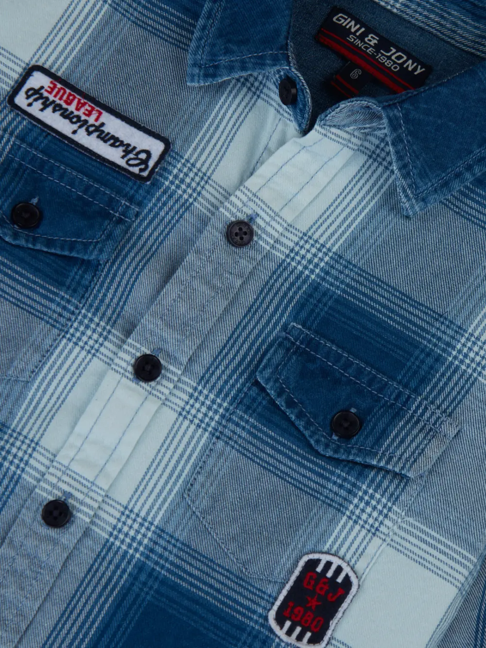Gini And Jony Boys Blue Checks Denim Shirt Full Sleeves