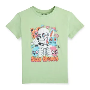 Gini And Jony Boys Green Graphic Print Cotton T-Shirt Half Sleeves