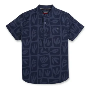 Gini And Jony Boys Blue Tropical Print Cotton Shirt Half Sleeves