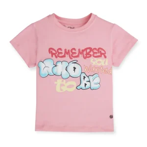 Gini And Jony Girls Pink Typographic Print Cotton Knits Top Half Sleeves 9-10 Years