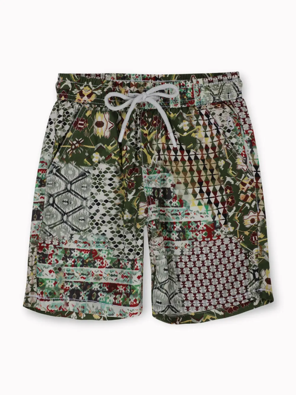 Gini And Jony Boys Olive Tribal Print Cotton Bermuda Elasticated