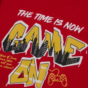 Gini And Jony Boys Red Graphic Print Cotton Lycra T-Shirt Half Sleeves