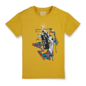 Gini And Jony Boys Yellow Graphic Print Cotton Lycra T-Shirt Half Sleeves