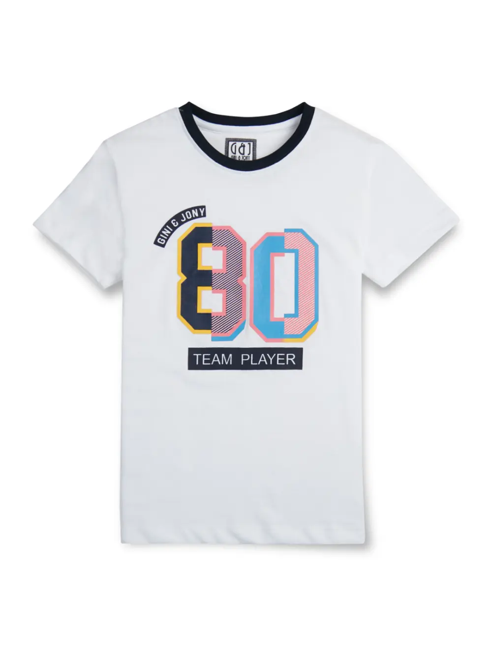 Gini And Jony Boys White Typographic Print Cotton T-Shirt Half Sleeves
