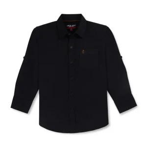 Gini And Jony Boys Black Solid Cotton Shirt Full Sleeves