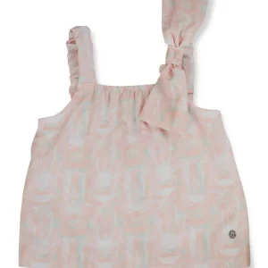 Gini And Jony Girls Peach Abstract Crepe Woven Top Half Sleeves 9-10 Years