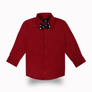 Gini And Jony Boys Red Solid Cotton Shirt Full Sleeves