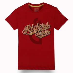 Gini And Jony Boys Red Typographic Print Cotton T-Shirt Half Sleeves