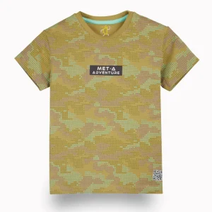 Gini And Jony Boys Olive Camouflage Cotton T-Shirt Half Sleeves