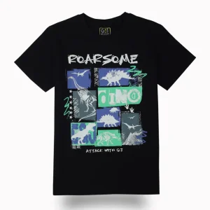 Gini And Jony Boys Black Graphic Print Cotton T-Shirt Half Sleeves