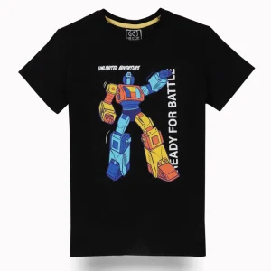 Gini And Jony Boys Black Graphic Print Cotton T-Shirt Half Sleeves