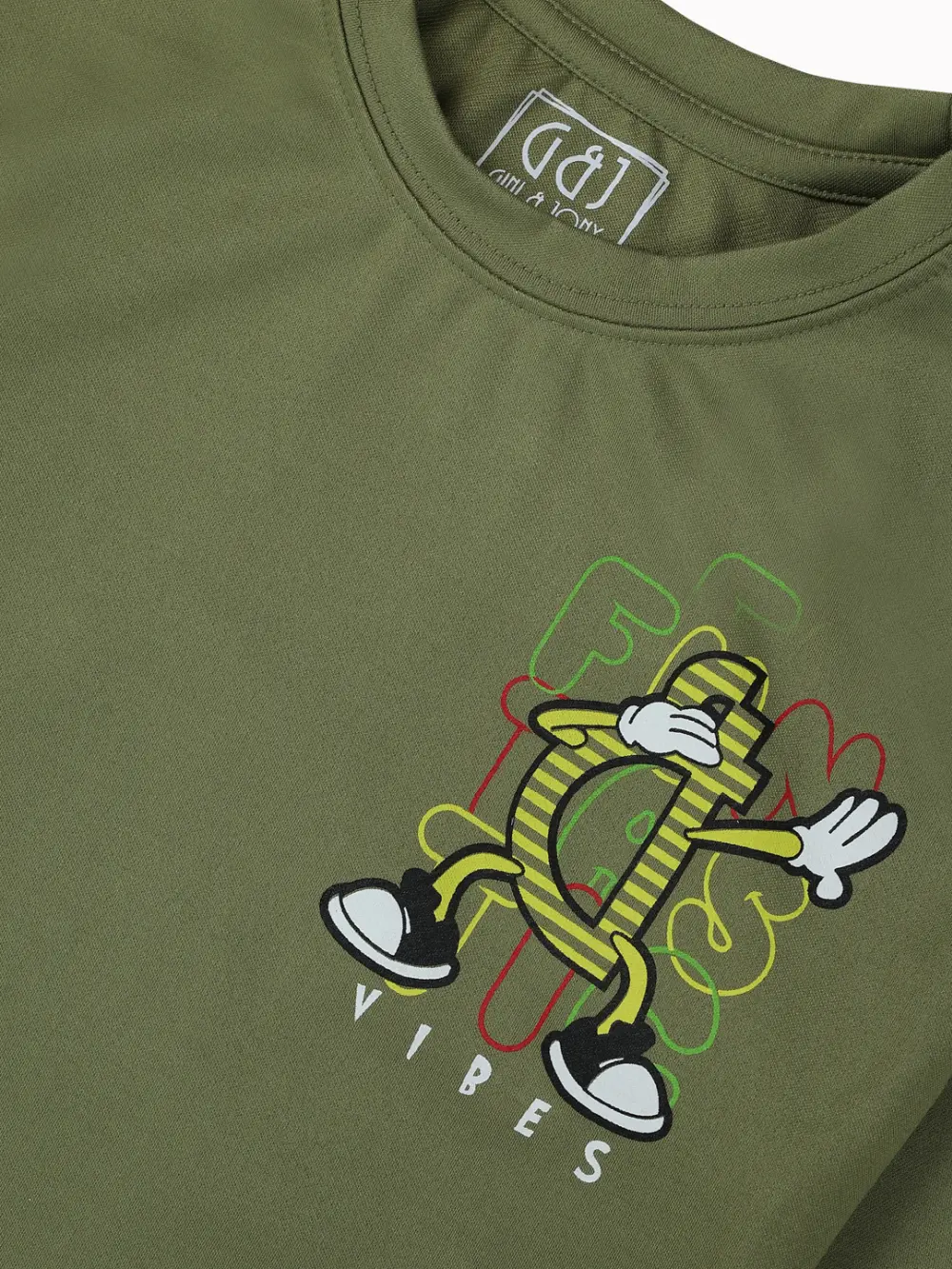 Gini And Jony Boys Olive Typographic Print Cotton T-Shirt Full Sleeves