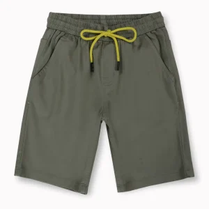 Gini And Jony Boys Olive Solid Cotton Bermuda Elasticated