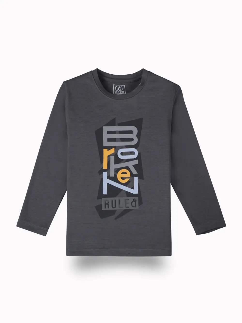Gini And Jony Boys Grey Typographic Print Cotton T-Shirt Full Sleeves