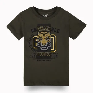 Gini And Jony Boys Olive Graphic Print Cotton T-Shirt Half Sleeves