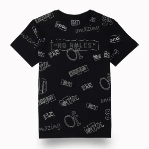 Gini And Jony Boys Black Typographic Print Cotton T-Shirt Half Sleeves
