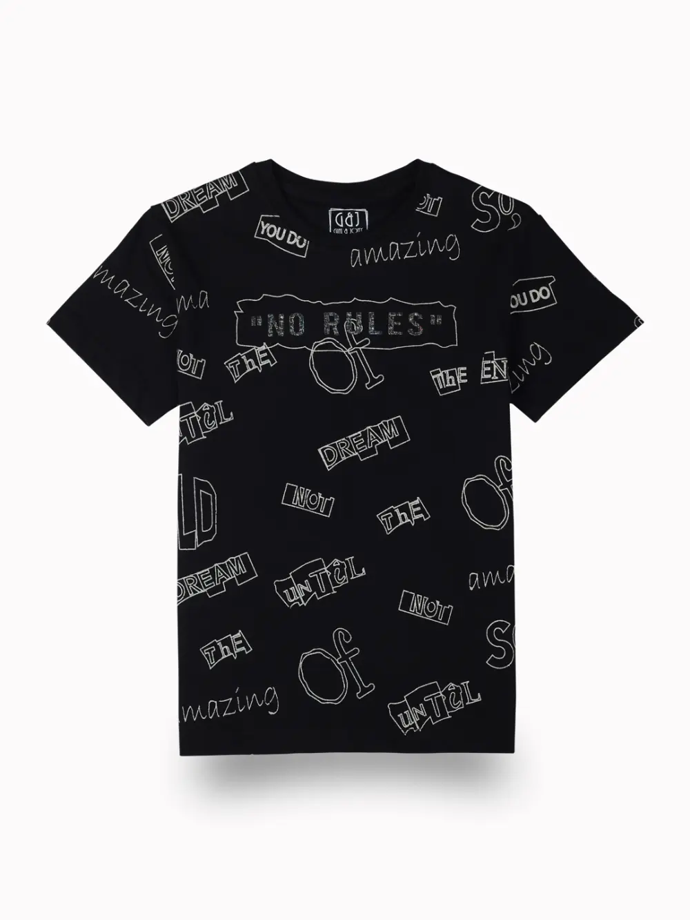 Gini And Jony Boys Black Typographic Print Cotton T-Shirt Half Sleeves
