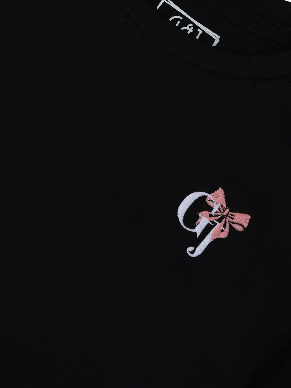Gini And Jony Girls Black Embroidery Cotton Knits Top Full Sleeves 11-12 Years