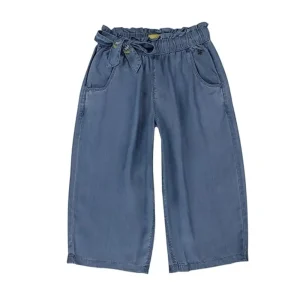Gini And Jony Girls Blue Embroidery Cotton Elasticated Culottes