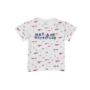 Gini And Jony Girls White Pixel Print Cotton Knits Top Half Sleeves 9-10 Years