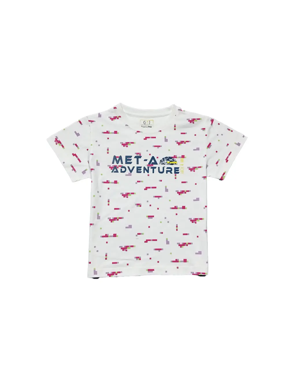 Gini And Jony Girls White Pixel Print Cotton Knits Top Half Sleeves 9-10 Years