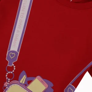 Gini And Jony Girls Red Graphic Print Cotton Knits Top Half Sleeves 11-12 Years
