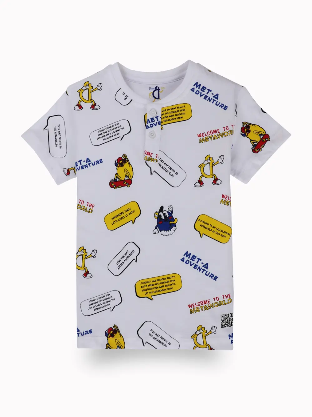 Gini And Jony Boys White Conversational Print Cotton T-Shirt Half Sleeves