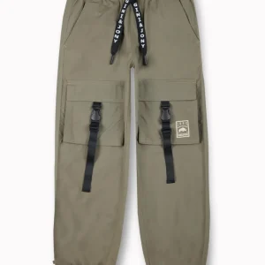 Gini And Jony Boys Olive Typographic Print Cotton Trouser Elasticated