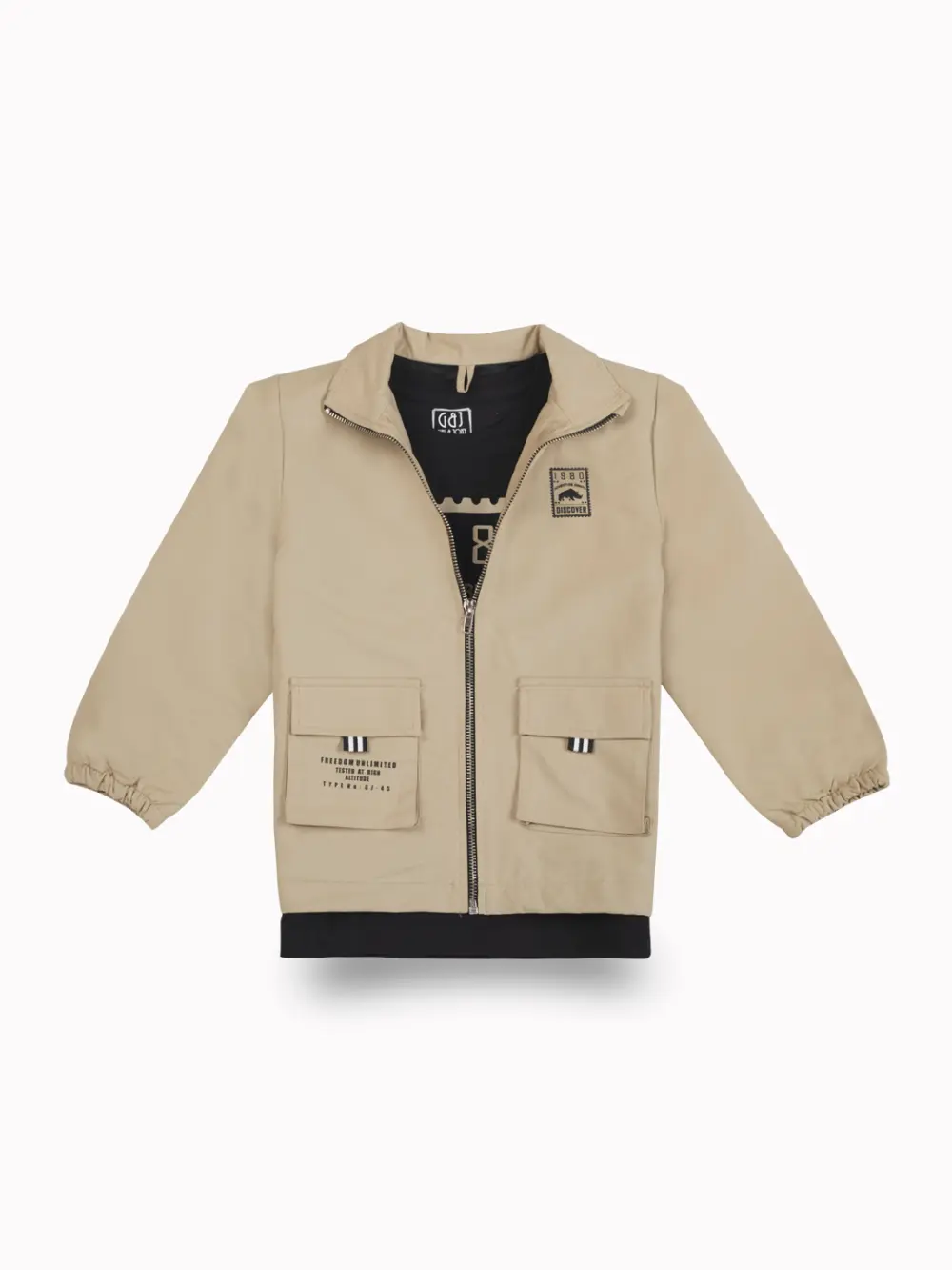 Gini And Jony Girls Beige Graphic Print Taffeta Woven Jacket Full Sleeves 9-10 Years