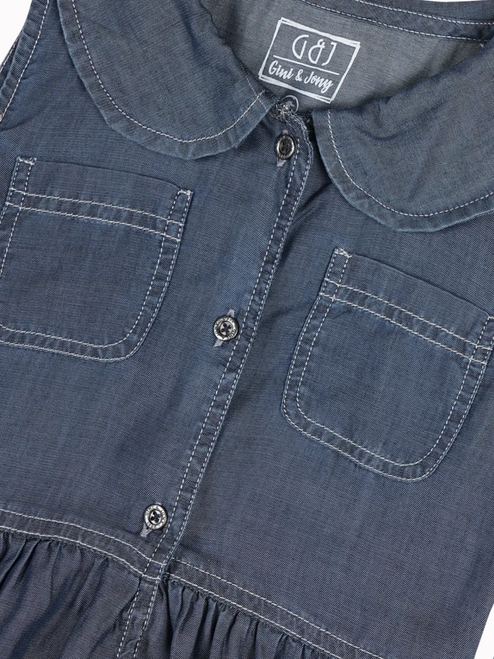 Gini And Jony Girls Blue Solid Denim Dress Sleeveless