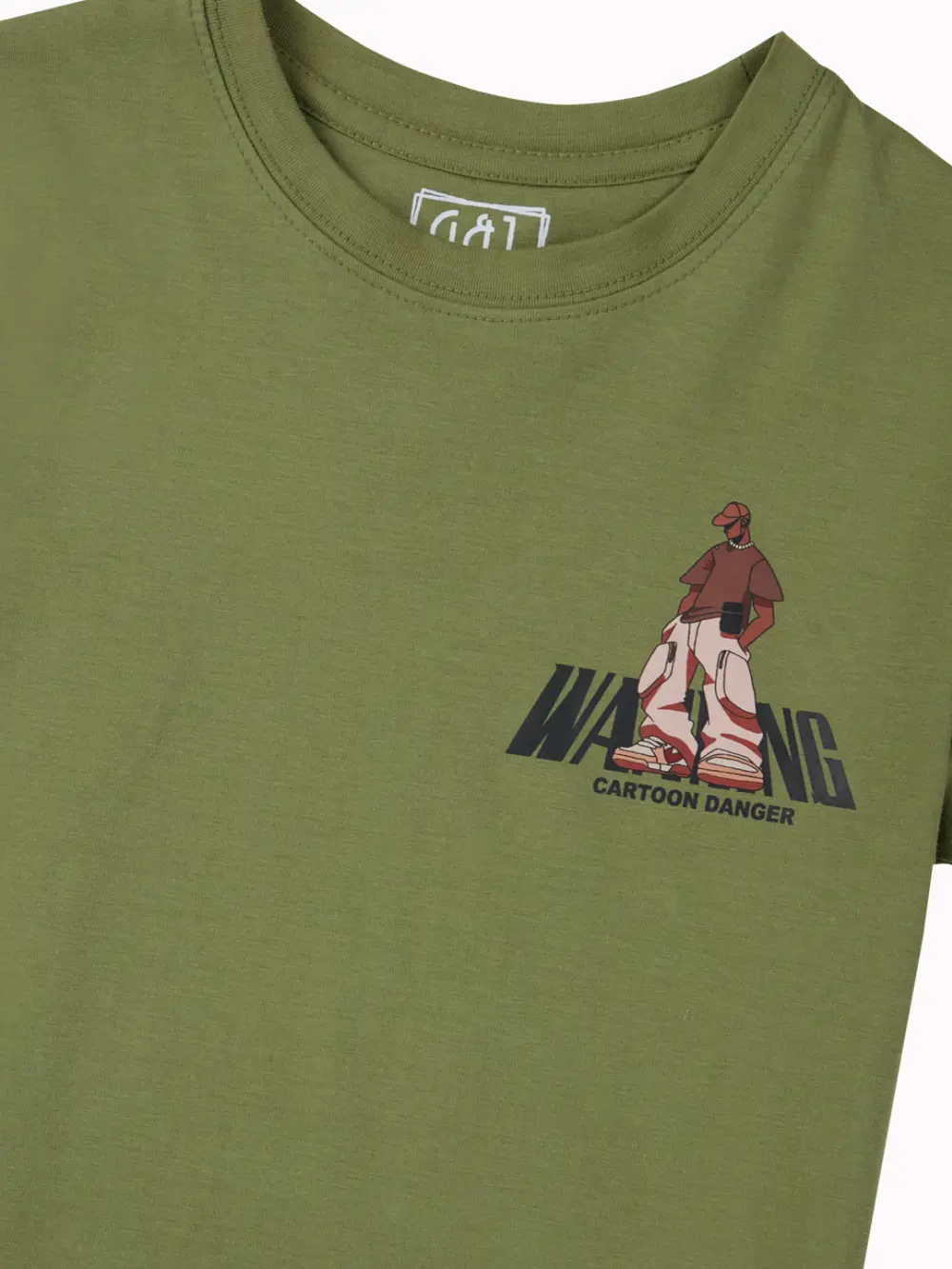 Gini And Jony Boys Olive Graphic Print Cotton T-Shirt Half Sleeves