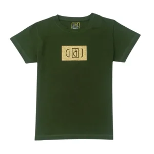Gini And Jony Girls Green Glitter Print Cotton Knits Top Half Sleeves 9-10 Years