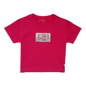 Gini And Jony Girls Dark Pink Glitter Print Cotton Knits Top Half Sleeves 9-10 Years