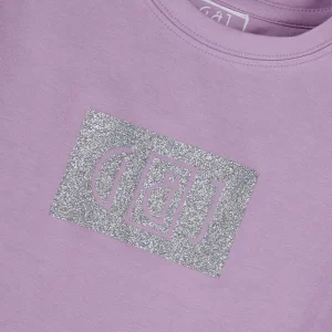 Gini And Jony Girls Lavender Glitter Print Cotton Knits Top Half Sleeves 9-10 Years